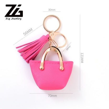 ZG Small Bag Keychain Mini Coin Purse Gray Pink Blue Red Decoration Key Chains PU Leather Bag Storage Pendant Fashion Jewelry