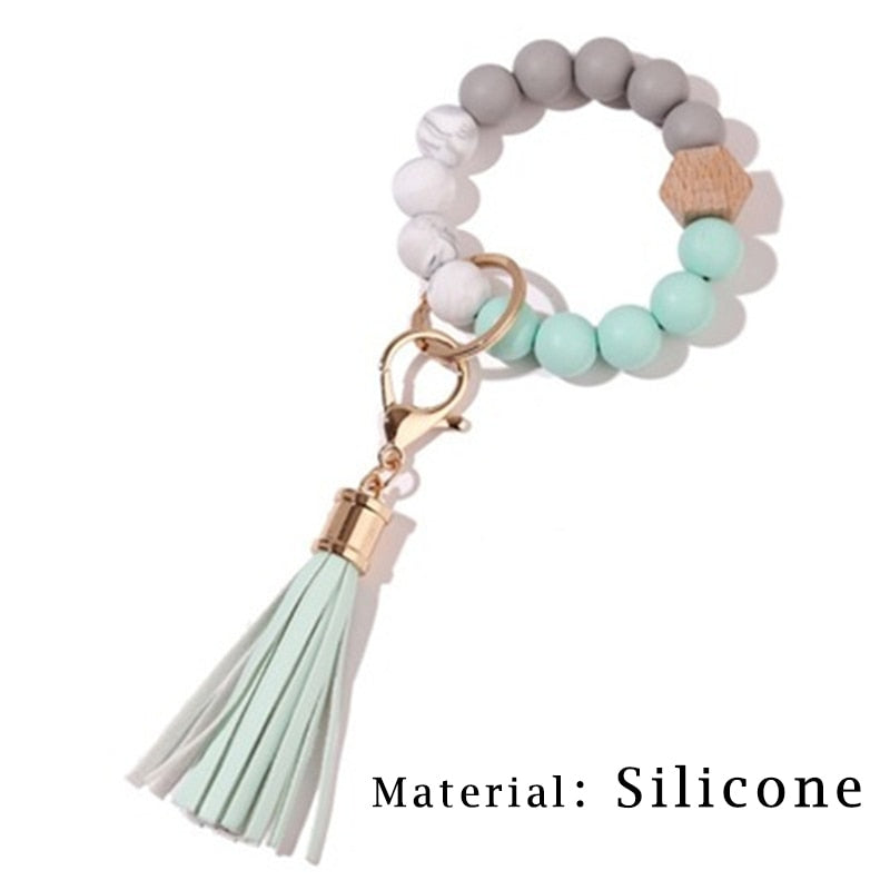 Silicone Keyring For Women Tassel Wood Beads Bracelet Keychain For Keys Multicolor Keychain Wholesale Accessories - Charlie Dolly