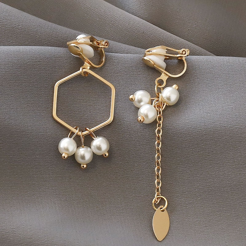 Fashion charm Creative pearl clip on Earrings Cute Handmade Earrings Womens ear clips Jewelry - Charlie Dolly