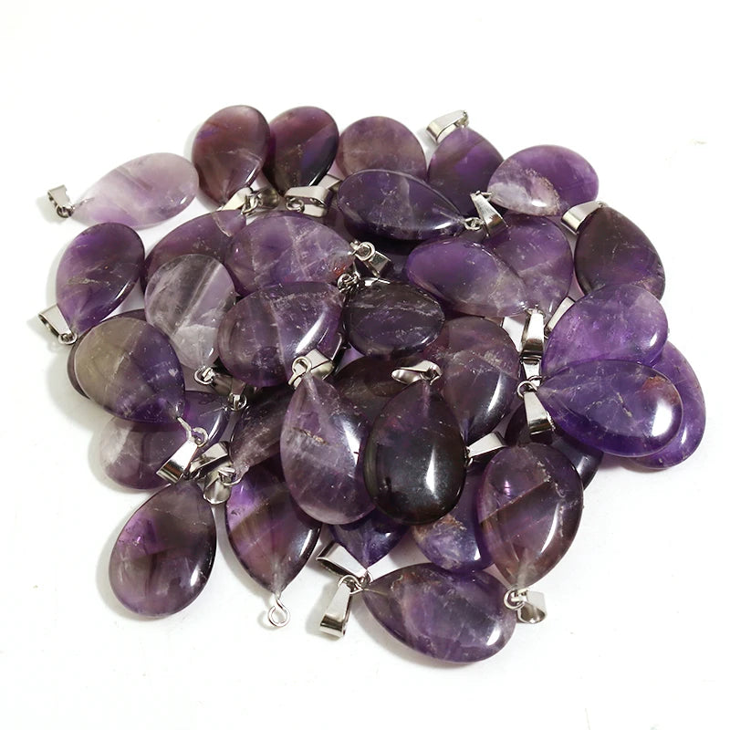 50pcs Natural Stone Waterdrop Pendants Crystal Amethysts Lapis Lazuli Healing Charms Tear Beads For Jewelry Making Earring Gems