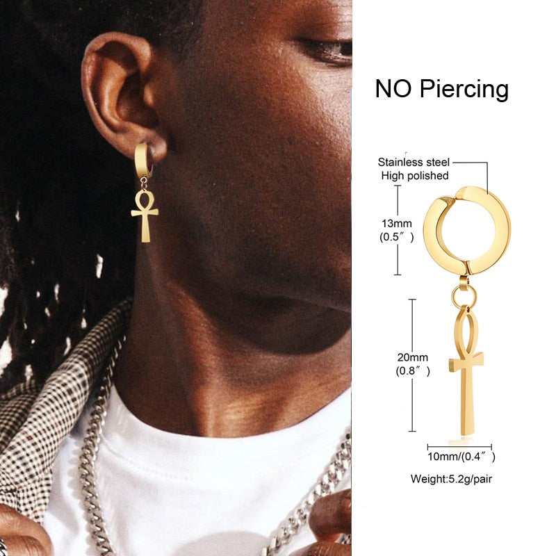IRREGULAR TRIANGLE LONG CHAIN CUFF EARRING FOR MEN UNISEX JEWELRY ROCK THE COOLEST CONCH HOOP CLIP PIERCING WITHOUT PIERCING - Charlie Dolly