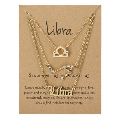 3Pcs/set 12 Zodiac Sign Necklace For Women 12 Constellation Pendant Chain Choker Birthday Jewelry With Cardboard Card