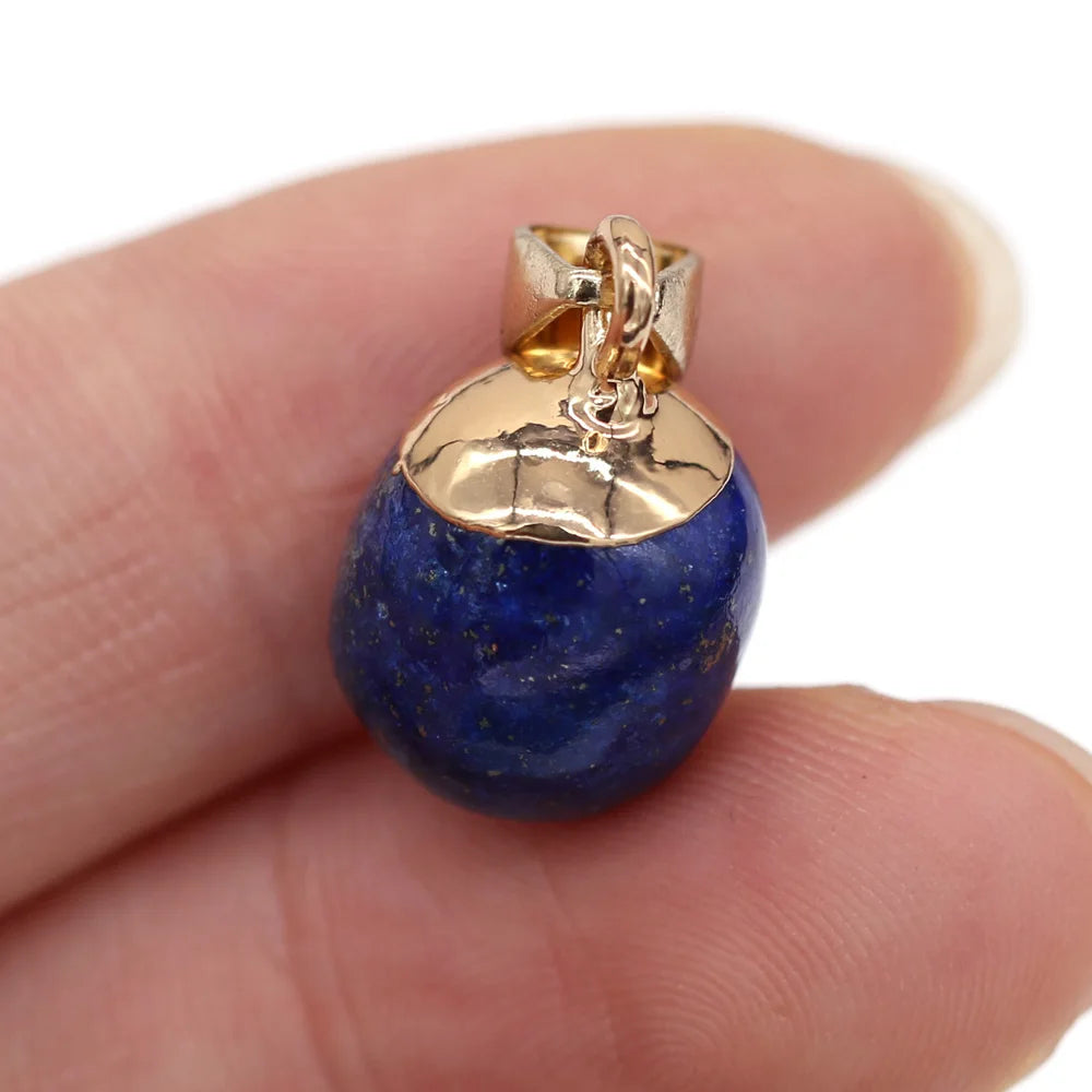 2pc Natural Stone Pendants Reiki Heal Small Round Lapis lazuli Opal for Trendy Jewelry Making Necklace Earrings Gift