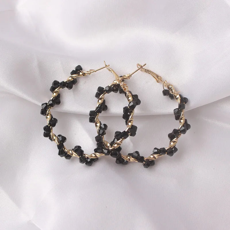Boho Black Dangle Earrings for Women Long Hanging Earrings Leaf Pendants Pearl Crystal Geometric Earrings pendientes mujer
