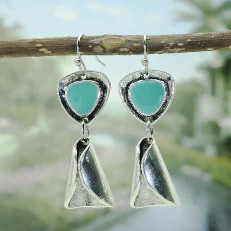 Green Enamel Coconut Leaf Pearl Drop Earrings Jewelry