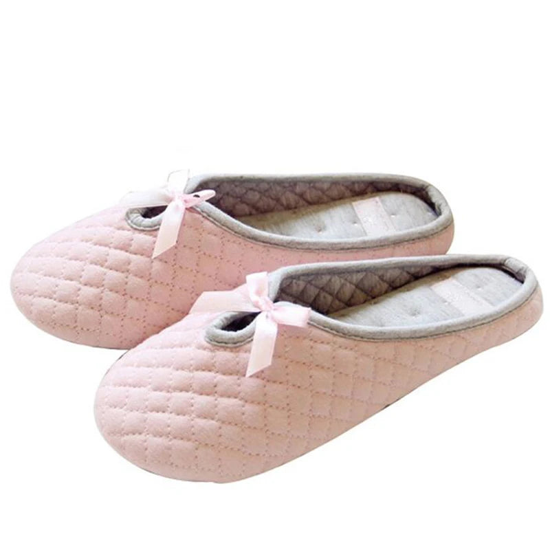 Lovely Bowtie Winter Women Home Slippers For Indoor Bedroom House Soft Bottom Cotton Warm Shoes Adult Guests Flats - Charlie Dolly