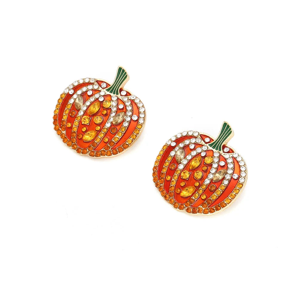 Exaggerated Colored Rhinestone Pumpkin Earrings Personality Creativity Retro Halloween Female Earrings - Charlie Dolly