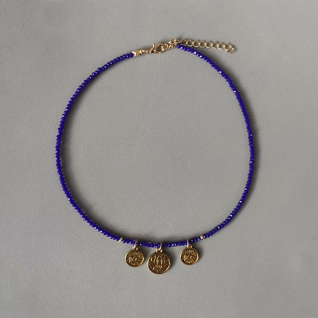 Hand-Made Exquisite Natural Stone Beaded Necklace Charm Eye Pattern Accessory Pendant Women Retro Fashion Neck Jewelry Колье - Charlie Dolly