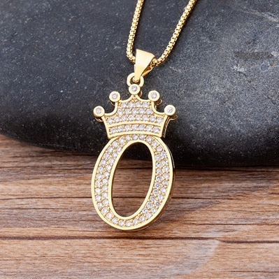 Nidin  Luxury Copper Zircon A-Z Crown Alphabet Pendant Chain Necklace Hip-Hop Style Fashion Woman Man Initial Name Jewelry - Charlie Dolly