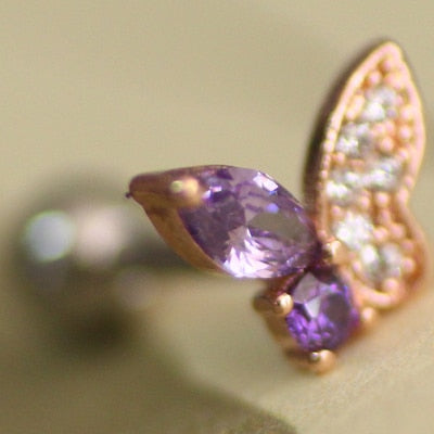 1Pcs INS Little Butterfly Stud Tragus Earring For Women Acrylic Rainbow Titanium Steel Screw Piercing Mid Low Helix Earring - Charlie Dolly