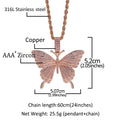 Uwin Iconic Butterfly Pendant 9mm Cuban Chain Cubic Charm Pink Tennis Chain Necklace Men Women Hip Hop Jewelry Gift - Charlie Dolly