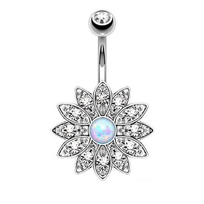1PCS Flower Dangling Navel Belly Button Piercing Ring Bent Barbells Opal Belly Chain Jewelry Stainless Steel Women Body Jewelry