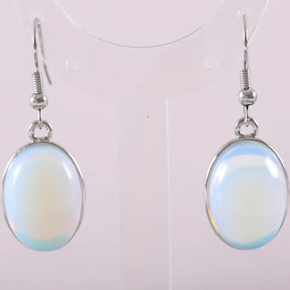 Natural Stone White Opal Howlite Dangle Earrings for Women Gem Blue Lapis Cabochon CAB Oval Beads Drop Earrings