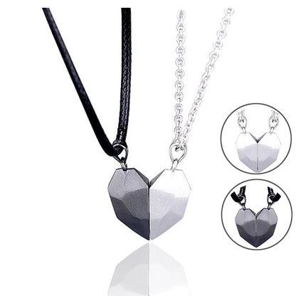 2Pcs/Lot Magnetic Couple Necklace Friendship Heart Pendant Distance Faceted Charm Necklace Women Valentine's Day Gift 2021