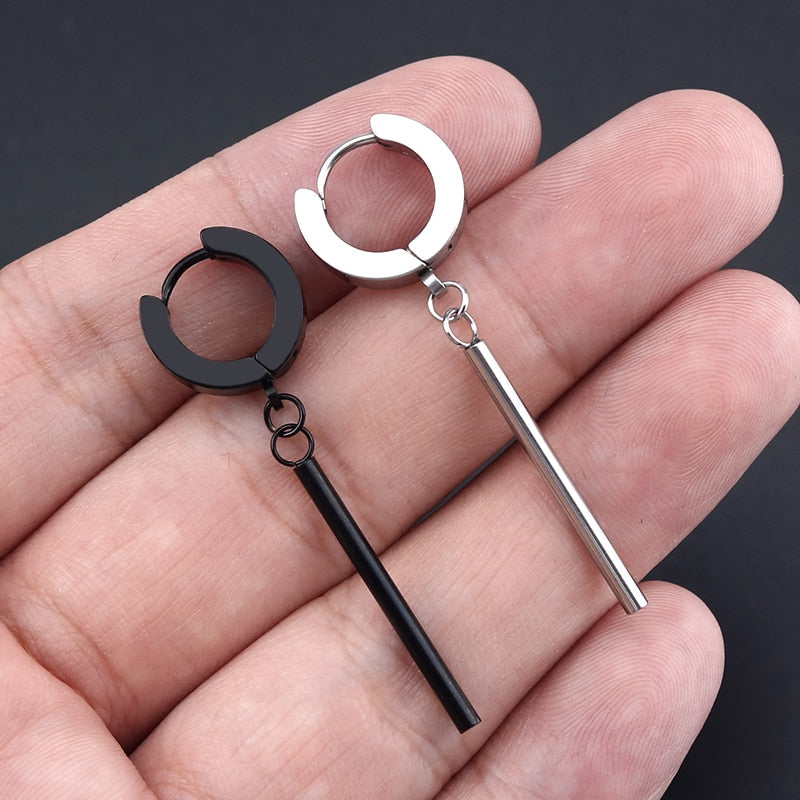 Minimalist Roronoa Zoro Earrings Bar Llong Hanging Hoops Earrings And Pendant Clip On Earrings Korean Stainles Steel Earring Men - Charlie Dolly