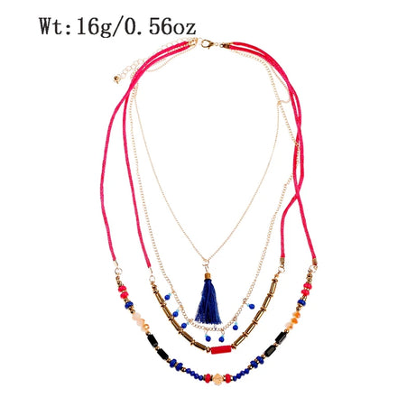 Woven Bead Multilayer Tassel Choker Necklace Jewelry