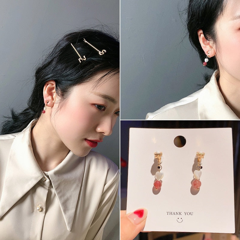 Fashion charm Creative pearl clip on Earrings Cute Handmade Earrings Womens ear clips Jewelry - Charlie Dolly