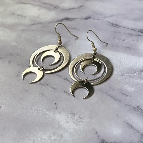 Crescent Moon Amethyst Drop Earrings, Boho Witchy Celestial Jewelry