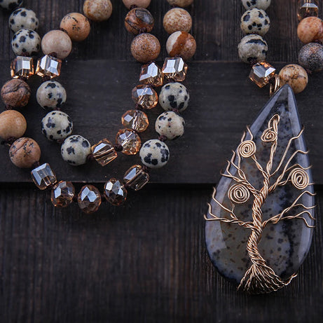 Fashion Bohemian Jewelry Natural Stones /Glass Crystal Knotted With Semi Precious Pendant Boho Necklace Women Gift - Charlie Dolly