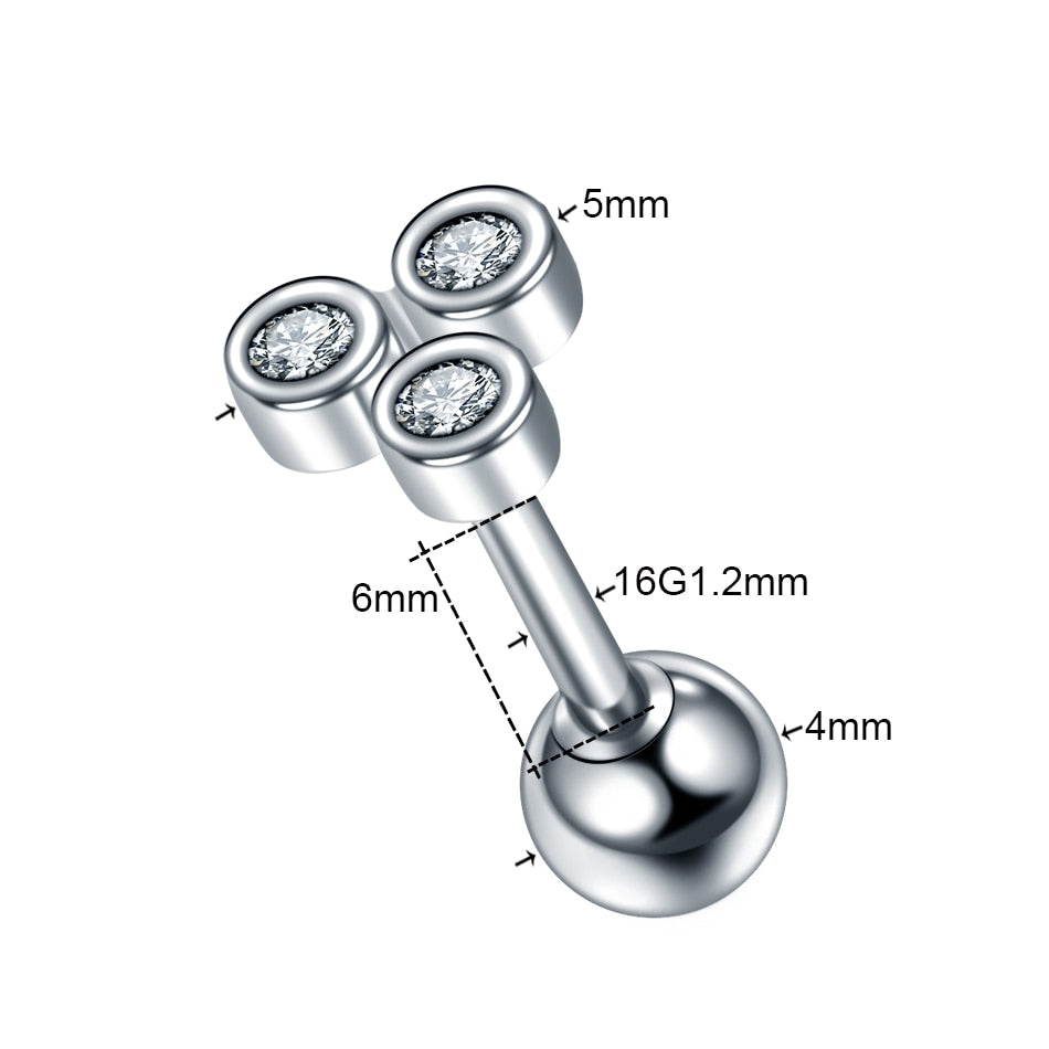 1PC Steel CZ Cartilage Stud Helix Earring Piercings Crystal Rook Tragus Conch Earring Stud Piercings Sexy Women Jewelry 16G - Charlie Dolly