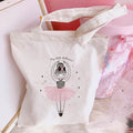 New Women's Casual Canvas Bag Pink Ballet Dance Girl Print Shopping Bag Lady Handbag Reusable Large Capacity Tote Bags - Charlie Dolly