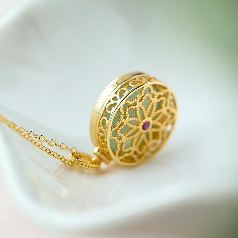 Original design  natural Hetian jade round hollow openable necklace pendant temperament exquisite charm ladies jewelry - Charlie Dolly