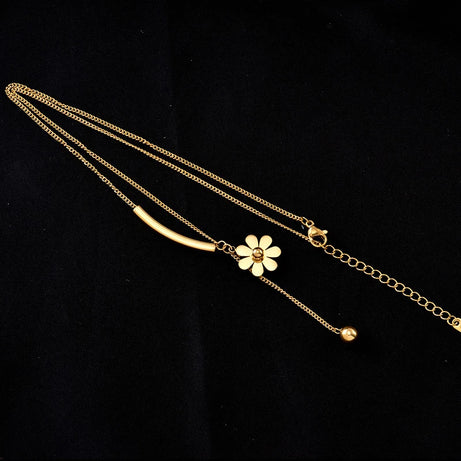Stainless Steel Long Flower Pendant Necklace, Vintage Blooming Clavicle Chain