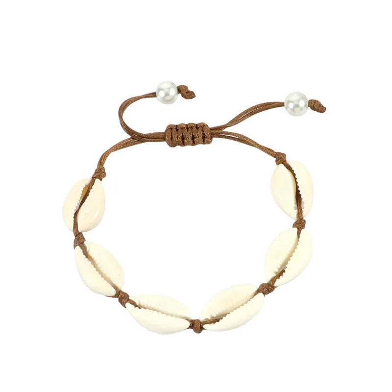 Vintage Boho Shell Bracelet Handmade Rope Chain Natural Shell Cowrie Charm Strand Bracelet Women Femme Ankle Jewelry Party Gifts