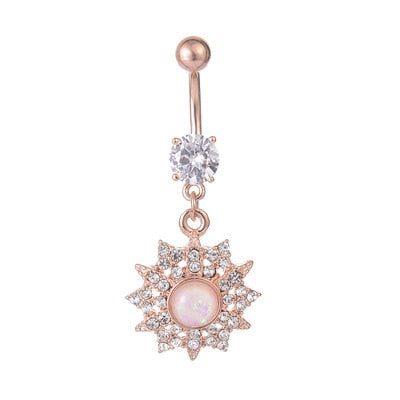 1PCS Flower Dangling Navel Belly Button Piercing Ring Bent Barbells Opal Belly Chain Jewelry Stainless Steel Women Body Jewelry - Charlie Dolly