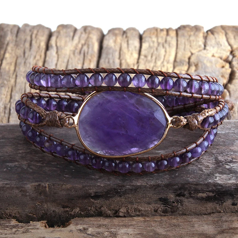 Fashion Beaded Boho Bracelet Jewelry Handmade Natural Stones Charm 3 Strands Wrap Bracelets