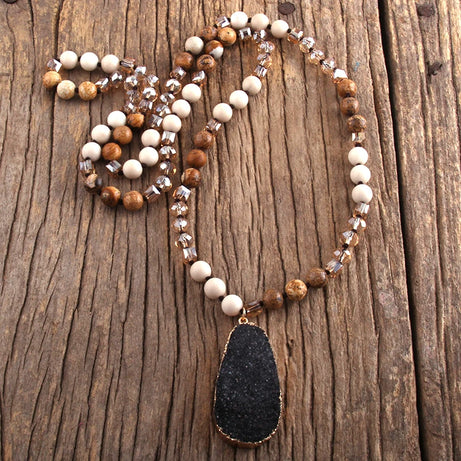 RH Fashion Boho Jewelry Natural Stones and Crystal With Druzy Drop Pendant Necklaces Women Necklace Gift Dropship - Charlie Dolly