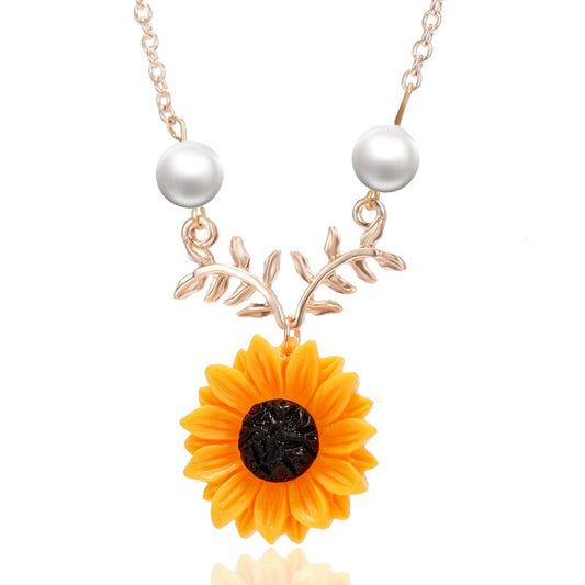 Fashion Sunflower Choker Necklace For Women Cute Flower Pearl Pendant Lady Girls Party Jewelry Accessories  Charm Gift - Charlie Dolly