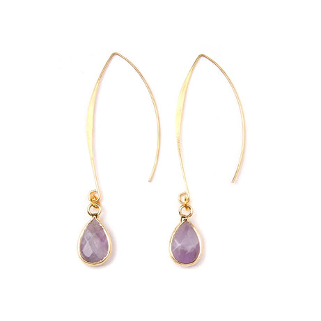 Natural Stone Teardrop Dangle Earrings, Amethyst Rose Quartz Elegant Party Jewelry