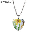 Sunflower Heart Necklace Yellow Sunflower Pendant Glass Picture Jewelry Fashion Heart Necklace HZ3 - Charlie Dolly