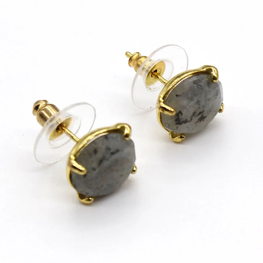 Crystal Stud Earrings for Women Girls Waterdrop Round Oval Shape Natural Lapis Lazuli Amethyst Faceted Stone Earring Jewelry