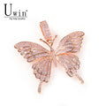 Uwin Iconic Butterfly Pendant 9mm Cuban Chain Cubic Charm Pink Tennis Chain Necklace Men Women Hip Hop Jewelry Gift - Charlie Dolly