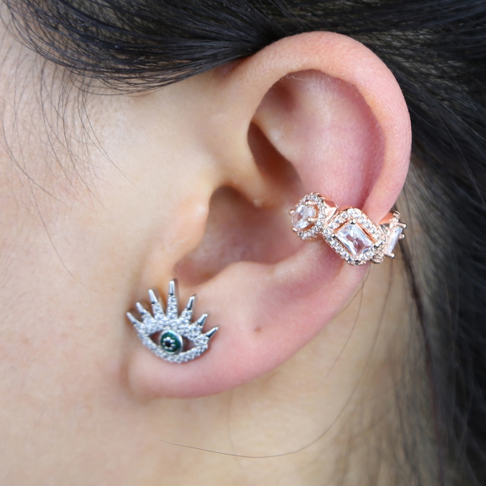 Geometric cz clip on earring 5A cubic zirconia sparking bling various shaped cz no piercing ear cuff for women 1 piece