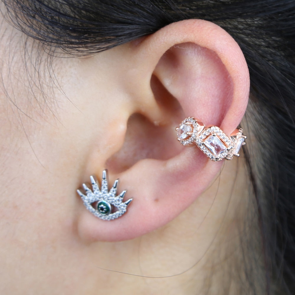 Geometric cz clip on earring 5A cubic zirconia sparking bling various shaped cz no piercing ear cuff for women 1 piece - Charlie Dolly