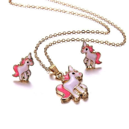 4pcs/set Necklace Earrings Cartoon Unicorn Necklace Earring Jewelry Pink Girls Gift Jewelry Jewelry  Earring and Necklace Set