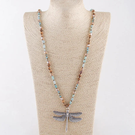 Dragonfly Knotted Stone Pendant Necklace Jewelry