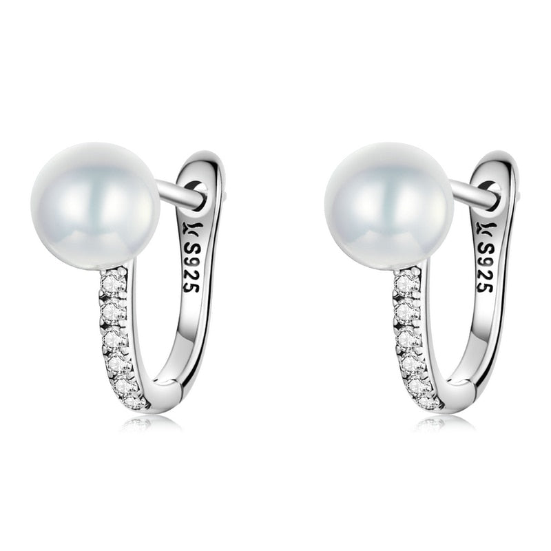 bamoer Luxury 925 Sterling Silver Pearls Ear Buckle Simple Crystal Heart Star Stud Earrings for Women Wedding Jewelry Gift - Charlie Dolly