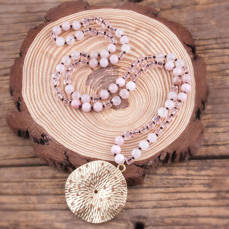 RH Fashion Bohemian Jewelry Natural Stones With Glass Links Crystal Round Pendant Necklaces For Women Boho Gift - Charlie Dolly