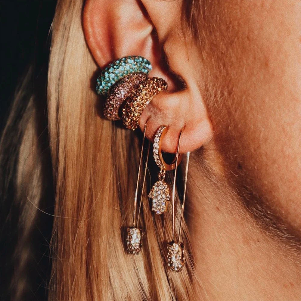 Boho Crystal Ear Cuff Brincos C Shape Colorful No Pierced Statement Earring for Women Charm Clip Wedding Jewelry  2019