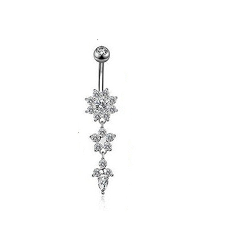 1PCS Flower Dangling Navel Belly Button Piercing Ring Bent Barbells Opal Belly Chain Jewelry Stainless Steel Women Body Jewelry - Charlie Dolly
