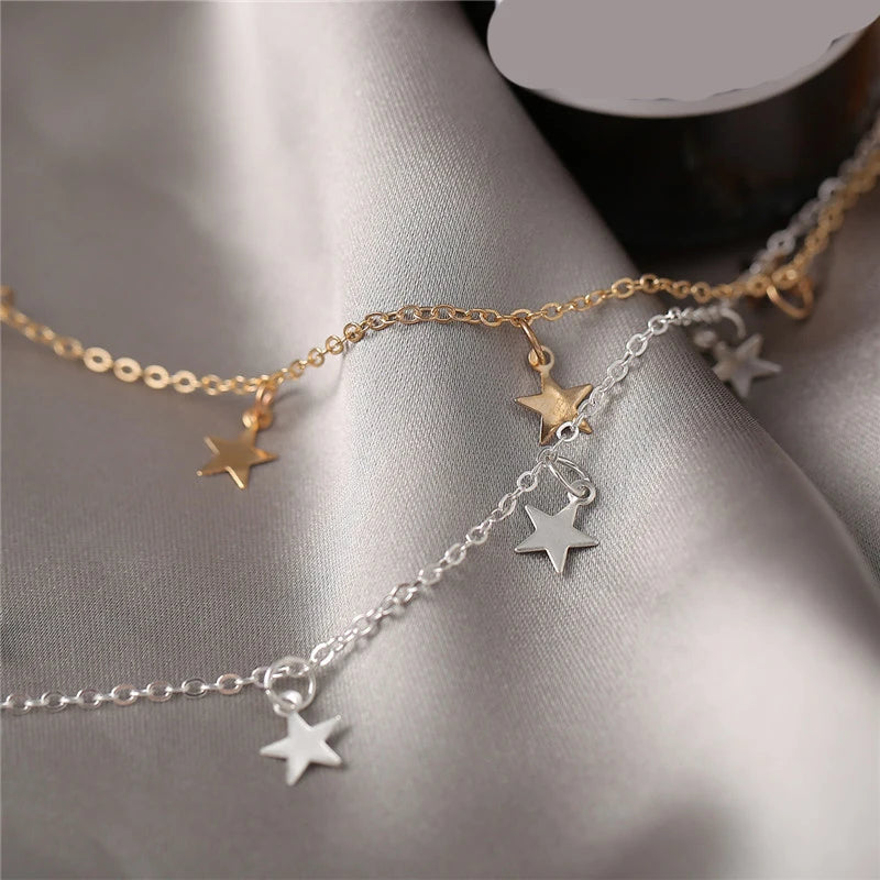 Gold Star Tassel Chain Choker Necklace Jewelry