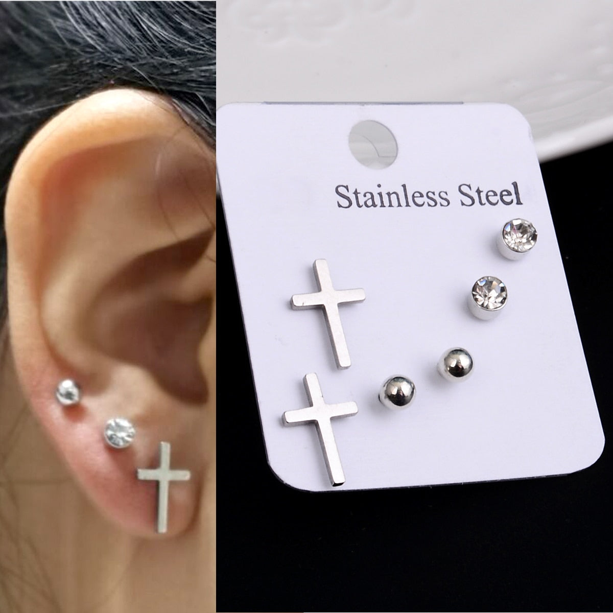 Stainless Steel Earrings Small Cute Butterfly Star Moon Heart Stud Earrings Set Punk Piercing Earing Women's Minimalist Jewelry - Charlie Dolly