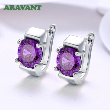 Aravant 925 Silver Amethyst Hoop Earrings For Women Wedding Jewelry