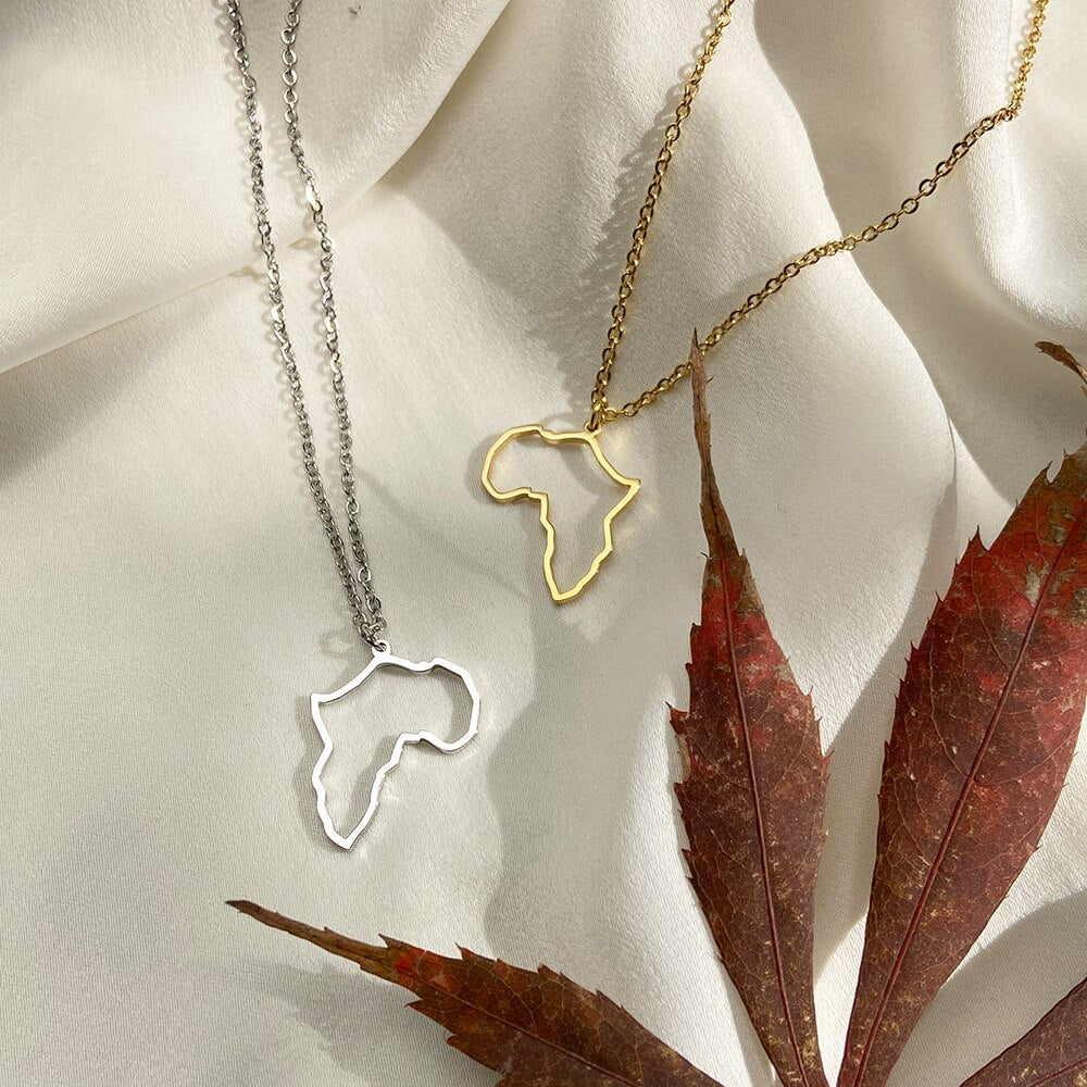 Stainless Steel Necklaces Hollow Africa Map Dainty Motherland Map Choker Clavicle Chain Necklaces For Women Jewelry Girls Gifts - Charlie Dolly