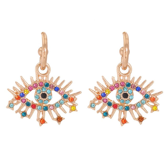 JUJIA Trendy Ethnic Love Heart Shape Evil Eye Drop Earrings For Women Vintage Statement Crystal Dangle Earring Jewelry Gift - Charlie Dolly