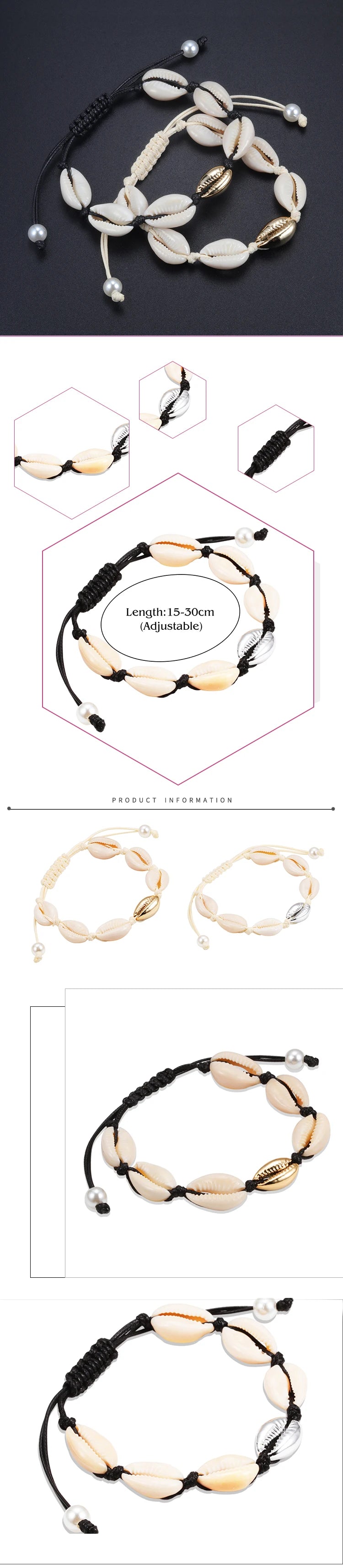 Hot Sell Handmade Shell Bracelet Boho Beach Natural Seashell Conch Beads Bracelets Women Jewelry Charm Cowrie Adjustable Bangles